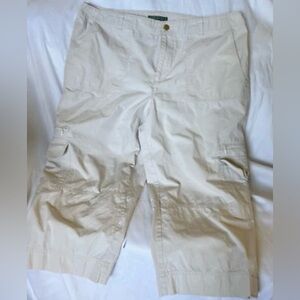 Lauren Ralph Lauren Cargo Pants Wide Leg Size 14 Cotton Beige Cropped